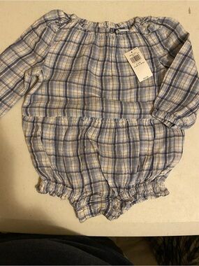 Old Navy Blue and White Plaid Infant Romper